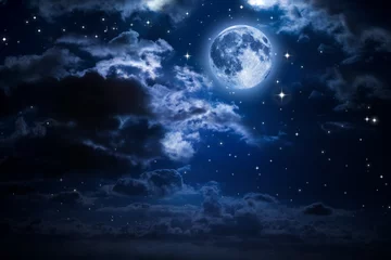 Papier Peint photo Chambre à coucher lune et nuages dans la nuit