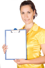 Woman Holding Blank Sign