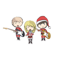 Kids with Santa Claus costume playing music.