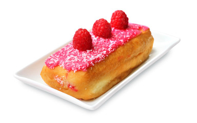 Raspberry cake made of donut dough