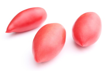 Three fresh tomatoes on white background