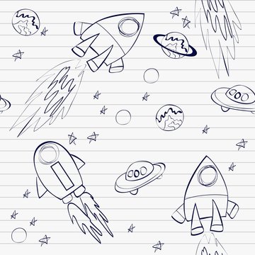 seamless pattern with rockets in space