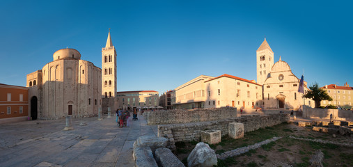 Fototapeta premium Zadar ancient forum panorama at sunset, Dalmatia, Croatia