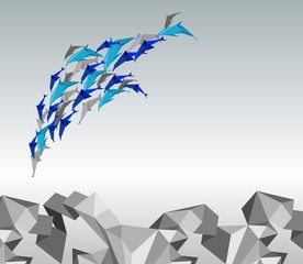 Illustration von Papierdelfinen in einem Sprung.