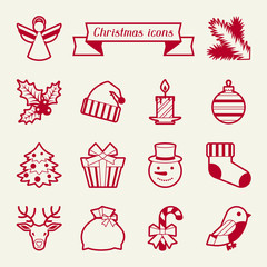 Set of Merry Christmas icons and objects.
