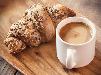 coffee and whole wheat croissant