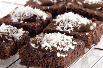 brownie with chocolate and coconut flakes