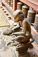Bronze  monkey artifact  in golden temple , Patan city, Nepal