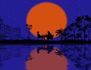 Couple silhouette on sunset