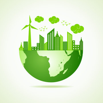 Eco Earth Concept With Green Cityscape Stock Vector