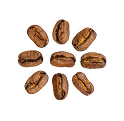 Pattern of coffee beans on a white background