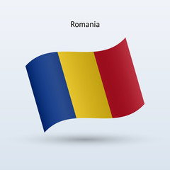 Romania flag waving form. Vector illustration.