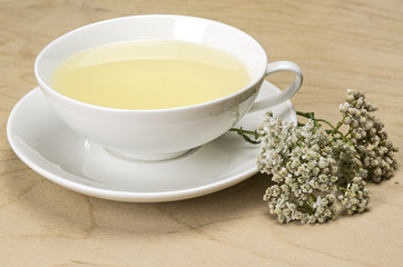 Schafgarbentee in weißer Teetasse