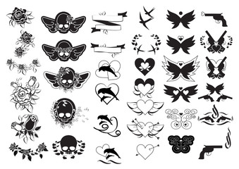 Naklejka premium Tattoo Icons Set - Isolated On White Background