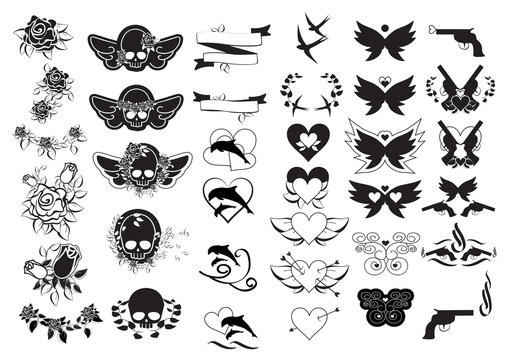 Tattoo Icons Set - Isolated On White Background