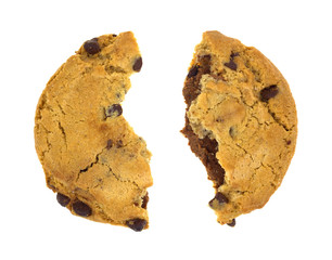 Broken hazelnut nougat filled cookie on a white background