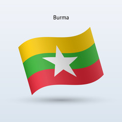 Burma flag waving form. Vector illustration.