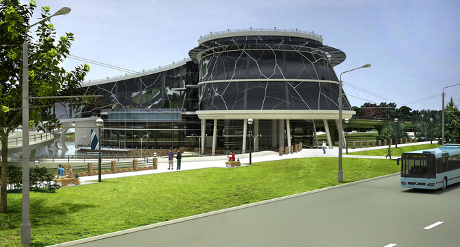 3D visualization of the eco building with bionic form and energy