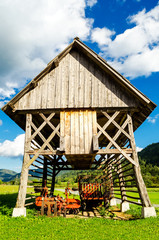 Typical old barn (double hayracks) in Slovenia