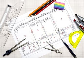 dividers, ruler and pencil