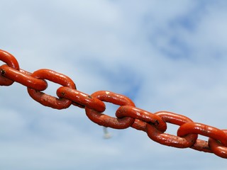steel metal chain links segment sky background