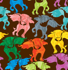 Seamless pattern of colorful horses.