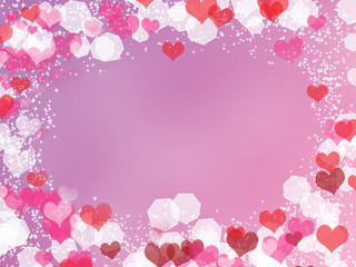 Background with frame from hearts and bokeh