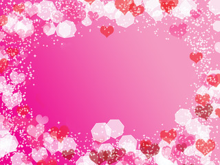 Background with frame from hearts and bokeh