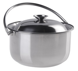 pot, Stainless steel pot on white background