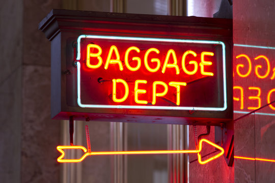 Red Neon Sign Indoor Depot Signage Arrow Points Baggage Dept