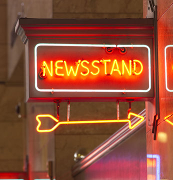 Newsstand Red Neon Sign Indoor Signage Arrow Pointing News