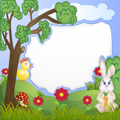 Illustration background with bunny and chicken