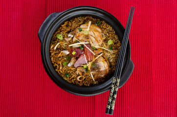 Claypot chicken rice. asia food