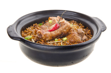 Claypot pork rice. asia food