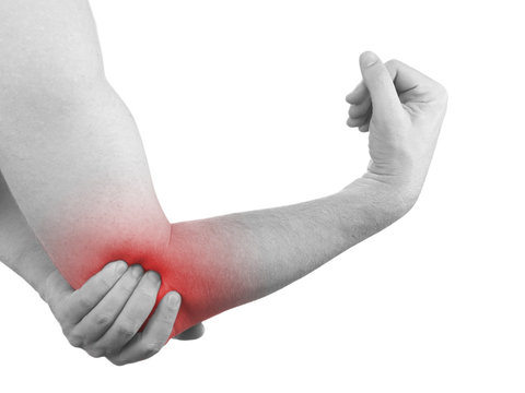 Pain in a man elbow.