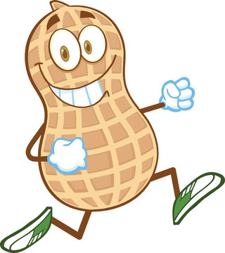 Smiling Peanut Cartoon Mascot Character Running