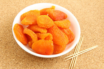 Dried apricots with toothpick