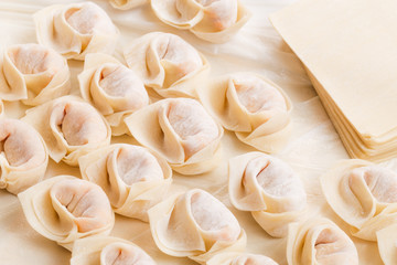 Homemade dumpling and raw material