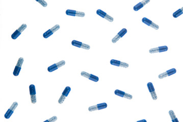 Blue pills isolated on white background