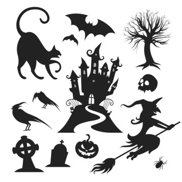 Set of various vector halloween design elements