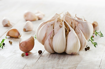 Garlic on a wooden table