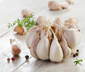 Garlic on a wooden table
