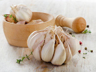 Garlic on a wooden table