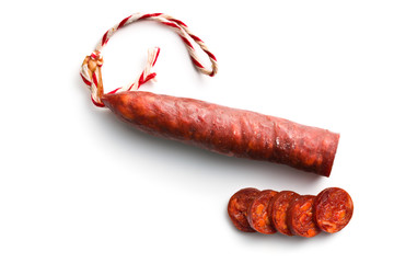 sliced tasty chorizo sausage - obrazy, fototapety, plakaty
