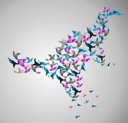 Photo sur Plexiglas Animaux géométriques Abstrait origami. Le papier se transforme en oiseaux.