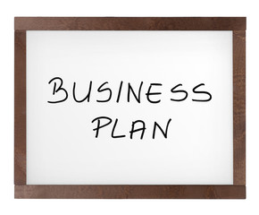 Empty whiteboard with business plan sign