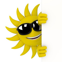 3d sun hiding behind a corner