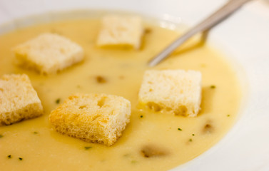 Mushroom cream with tasty bread croutons