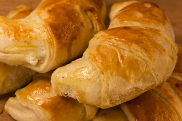 closeup of pile croissants