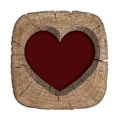 Red heart wood on white background.